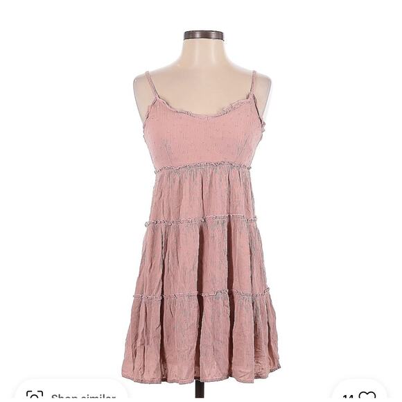 Sim & Sam pink babydoll ruffle tiered mini dress womens large cottagecore boho - Picture 1 of 9